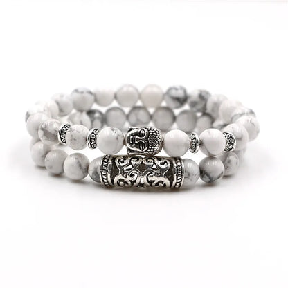 Yizizai 2 pçs/set tibetano cabeça de buda pulseira jóias pedra natural grânulo pulseiras das mulheres dos homens lava ônix turquesa jóias presente