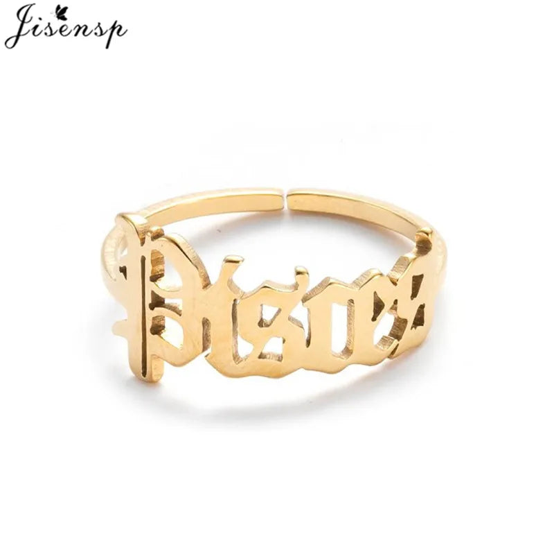 Personalize estrela signo do zodíaco 12 constelação anel astrologia gemini taurus aries antigo inglês anéis para mulheres moda jóias