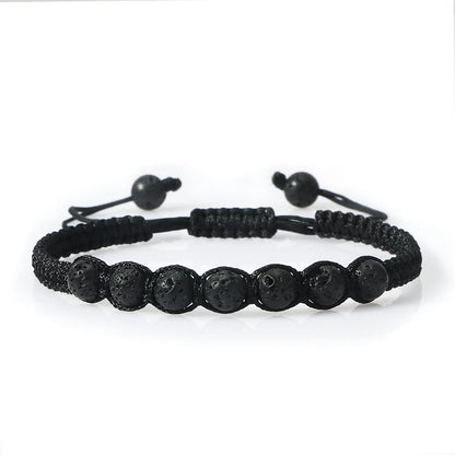 Homens pulseira preta pedra natural ônix lava frisado trançado pulseiras pulseiras corda ajustável corrente homme moda jóias artesanais