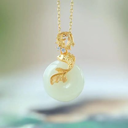 Natural Hetian Jade Koi Colar para Senhoras, Pingente Retro, Jóias de Luxo Luz, Designer Original, Novo