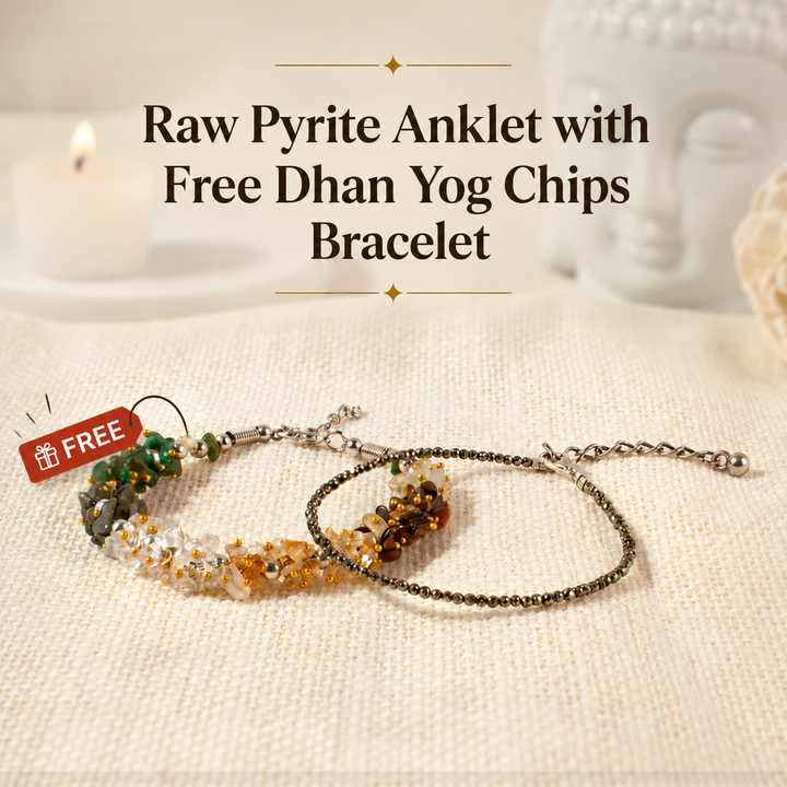 Raw Pyrite Anklet + Free Dhan Yog Chips Bracelet