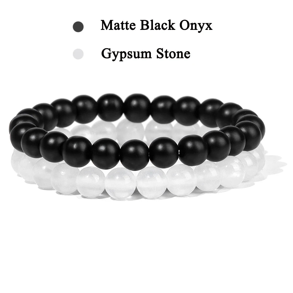 Conjunto de 2 pulseras de piedra de 8 mm