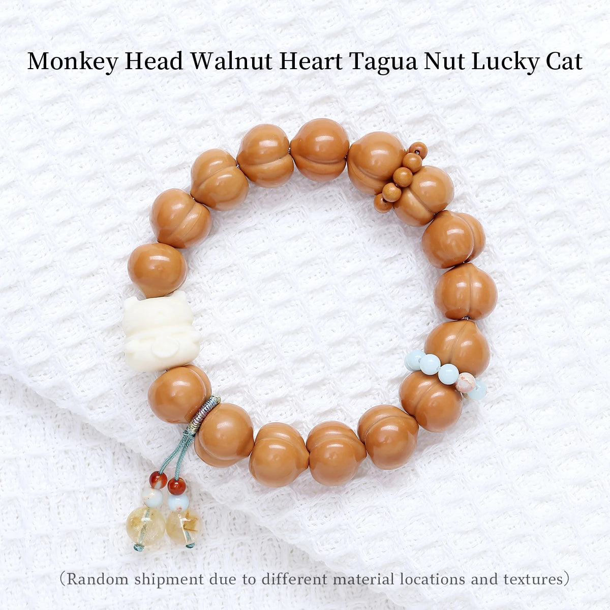 Pulseira de Oração e Presente para Mulheres com Pedra Natural Bodhi, Cabeça de Macaco e Bumbum de Pêssego, com Bênção Lunar