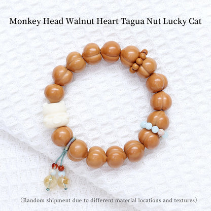 Pulseira de Oração e Presente para Mulheres com Pedra Natural Bodhi, Cabeça de Macaco e Bumbum de Pêssego, com Bênção Lunar