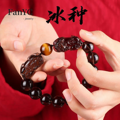 Pulsera de obsidiana con doble Pixiu