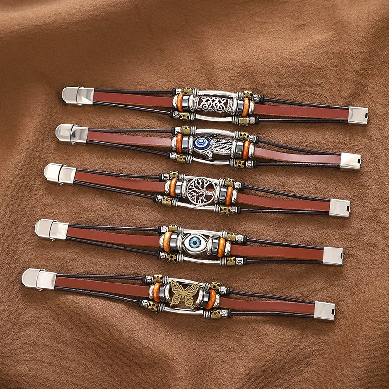 Mal olhado fatima mão charme pulseiras para mulheres homens pulseira de couro genuíno turco azul olho pulseira sorte mão jóias presentes