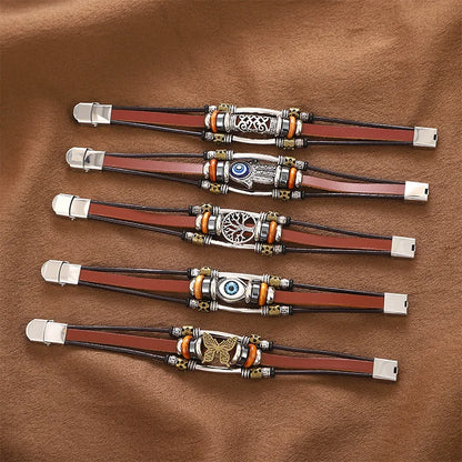 Mal olhado fatima mão charme pulseiras para mulheres homens pulseira de couro genuíno turco azul olho pulseira sorte mão jóias presentes