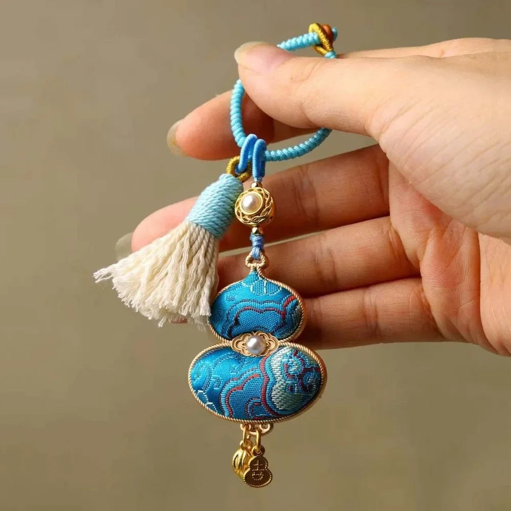 Pingente de cabaça brocado feito à mão bênção estilo chinês tecido borla saco pingente tradicional boa sorte pendurado ornamentos presentes