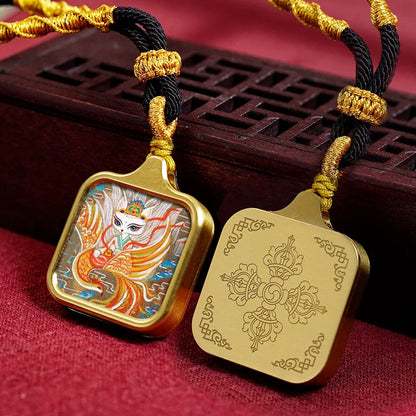 Vintage titânio aço thangka pingentes estilo tibetano zhakiram amarelo deus da riqueza colar talismã masculino e feminino