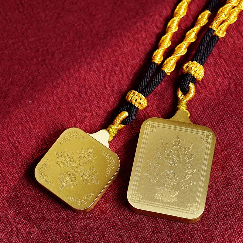 Vintage titânio aço thangka pingentes estilo tibetano zhakiram amarelo deus da riqueza colar talismã masculino e feminino