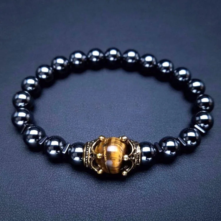 Pulseira de contas de olho de tigre HNSP para homens, pedra natural, corda elástica, joia de mão, acessórios de rosário