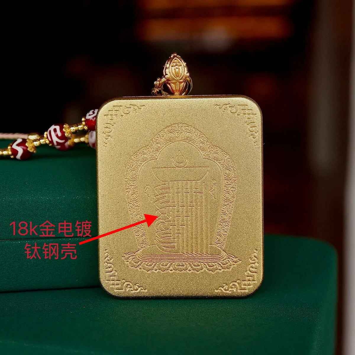 Colar Buda da Medicina Thangka FX-22 em Aço Titânio com Pigmento Mineral Vegetal - Patrimônio Cultural Imaterial