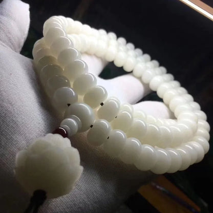 Natural Branco Jade Bodhi Raiz 108 Buddha Beads Pulseira dos homens e das mulheres Simple Series