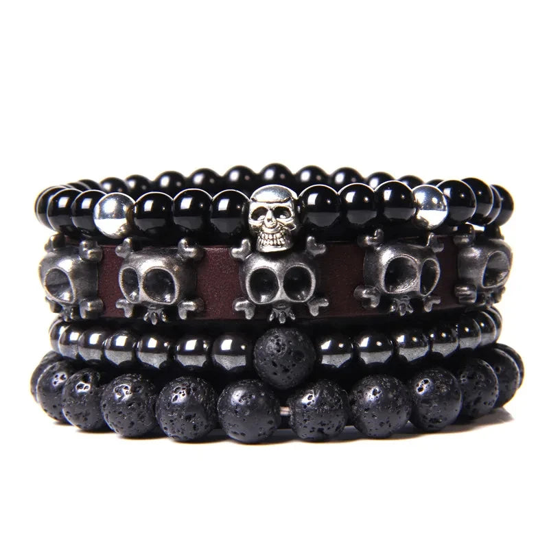 Conjunto de pulseras de cuentas y cuero