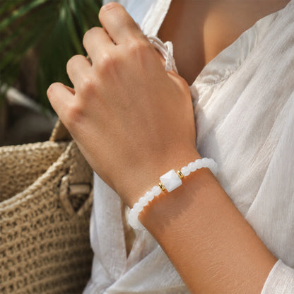 Pulseira de Jade Branco para Mulheres, Energia Curativa, Contas Artesanais, Joias Femininas para Verão e Outono