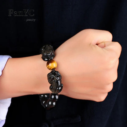 Pulsera de obsidiana con doble Pixiu