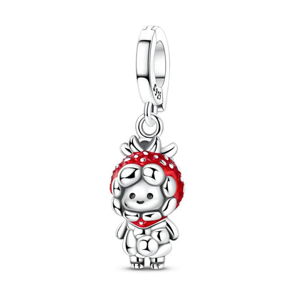 Original 925 prata esterlina encantos grânulo china ano novo vermelho encantos nova boneca pingente fecho aberto caber multi estilo pulseira original