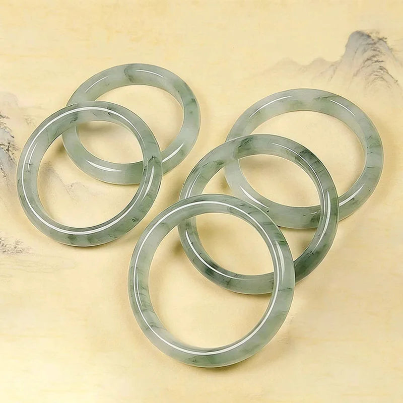 Pulseira de Jade Natural Tianshan com Faixa Larga, Bracelete de Pedra Verde e Branca para Mulheres, Joia de Cristal Curativa, Presente, Pulseiras e Braceletes