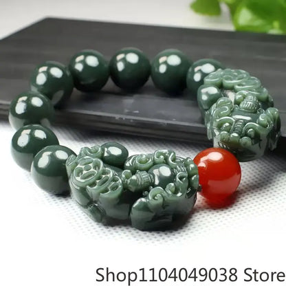 Pulseira dupla Pixiu de jade verde Pulseira de contas de Buda Pulseiras masculinas e femininas