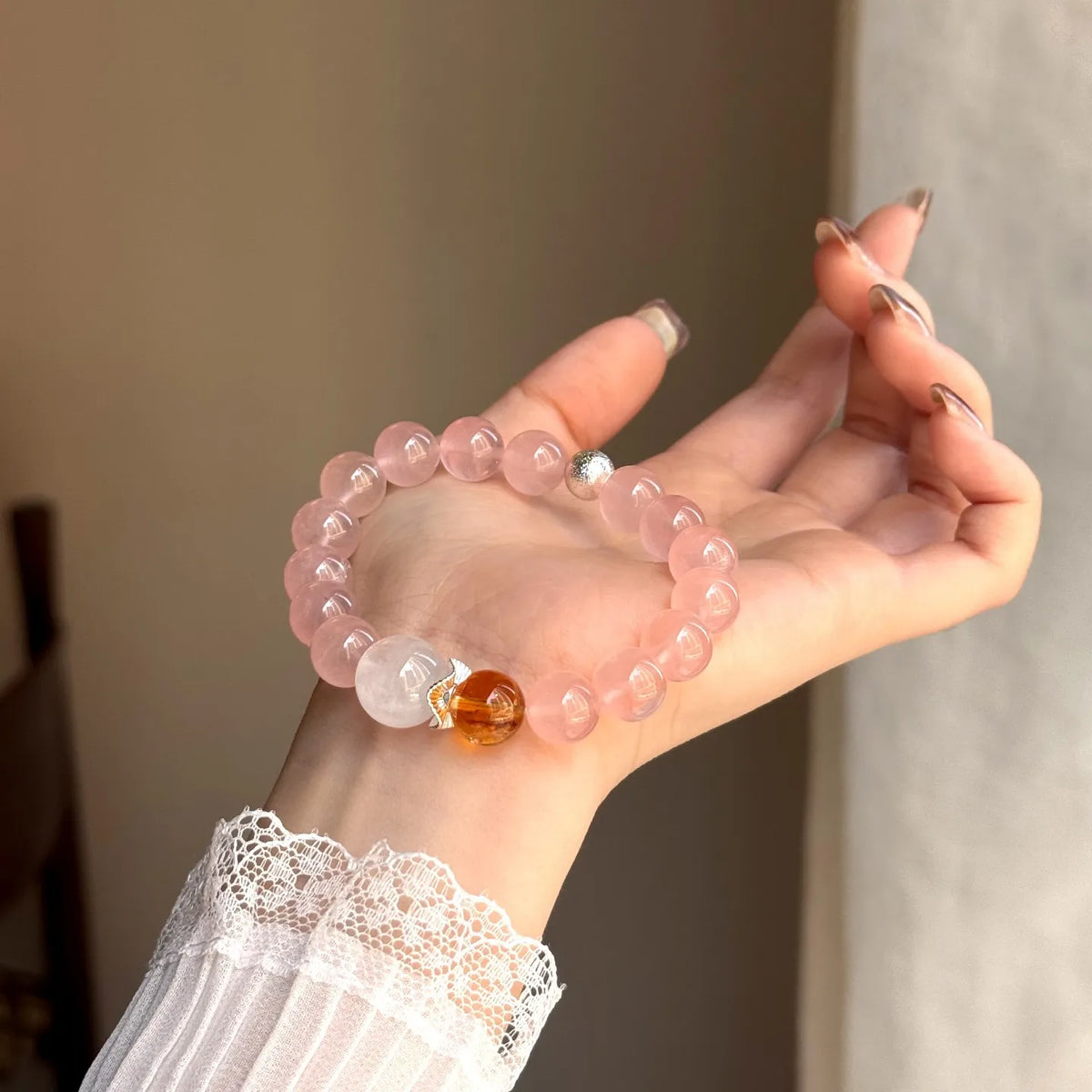 Pulseira de Cristal Natural com Quartzo Morango, Quartzo Rosa e Quartzo Branco em Formato de Cubo de Açúcar, Pulseira de Cristal de Nicho, Presente para Mulheres 2026