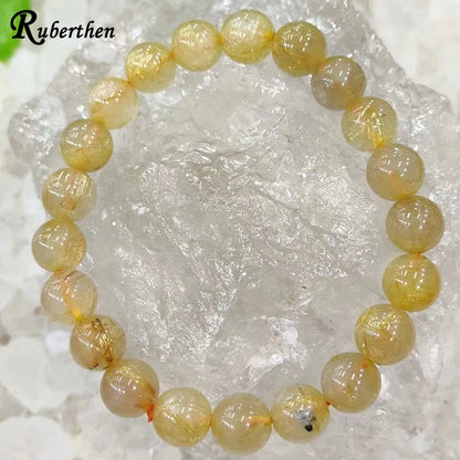 Ruberthen novo design grau aa natural dourado rutilado pulseira de pedra de quartzo rutilo natural joias de confiança metafísica