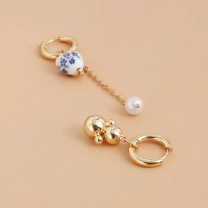 Novo colar com pingente de cabaça em estilo chinês para mulheres, com porcelana azul e branca e pérolas artificiais, joia de pescoço moderna e elegante.