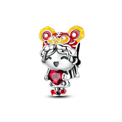 Original 925 prata esterlina encantos grânulo china ano novo vermelho encantos nova boneca pingente fecho aberto caber multi estilo pulseira original