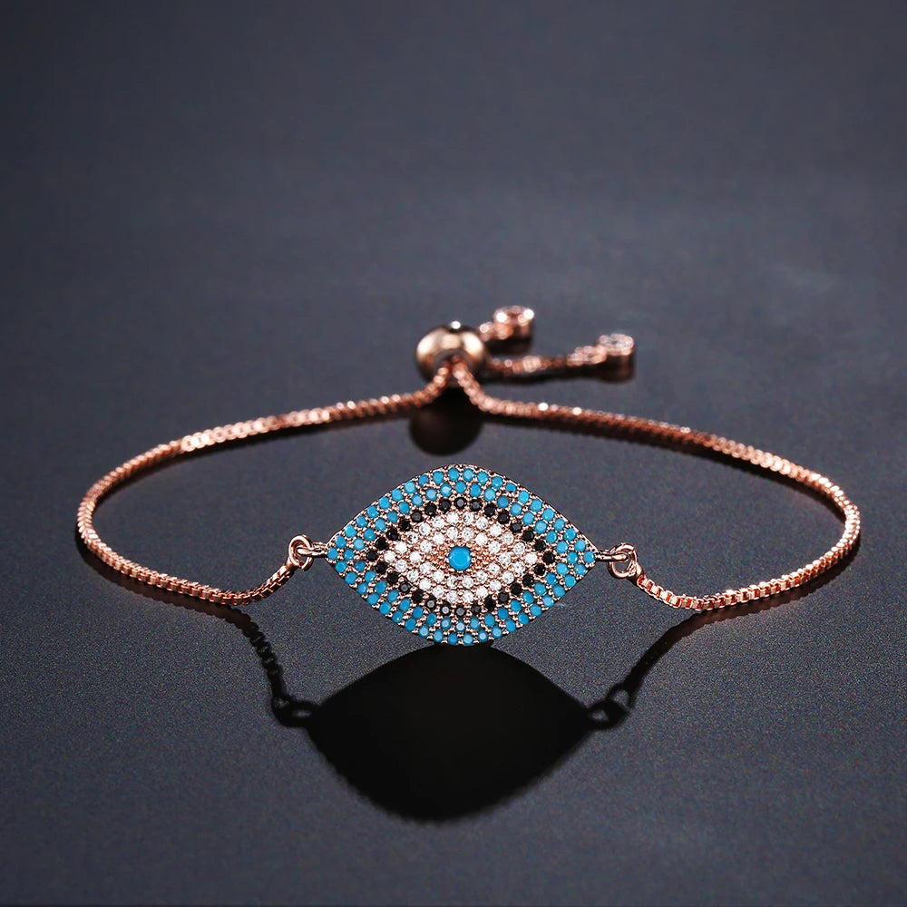 Mafisar 2026 Pulseira Olho Grego Turca Dourada da Moda Ajustável com Zircônias AAA Cravejadas Joia Feminina para Festas e Presentes