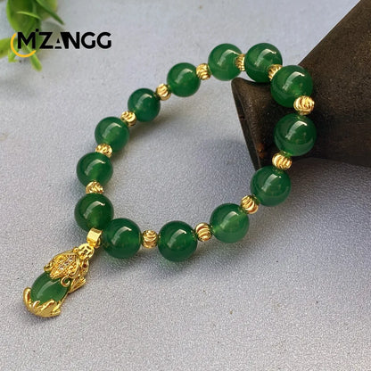 Pulseira pixiu de jade verde natural, ágata de nível a, moda masculina e feminina, joias requintadas, amuletos da sorte