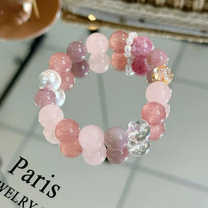 Pulseira de Cristal Natural com Quartzo Morango, Quartzo Rosa e Quartzo Branco em Formato de Cubo de Açúcar, Pulseira de Cristal de Nicho, Presente para Mulheres 2026