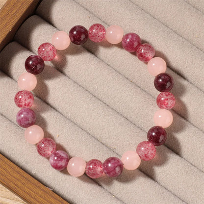 Pulseira de quartzo morango e granada rosa, joias encantadoras para o outono e inverno, presentes para namorada, pulseiras de pedra natural