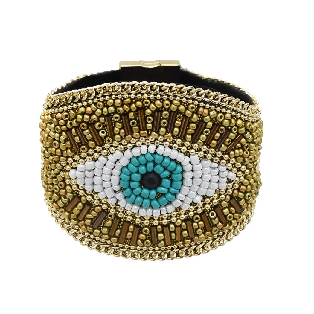 Pulsera bohemia ancha con ojo turco
