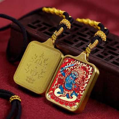 Vintage titânio aço thangka pingentes estilo tibetano zhakiram amarelo deus da riqueza colar talismã masculino e feminino