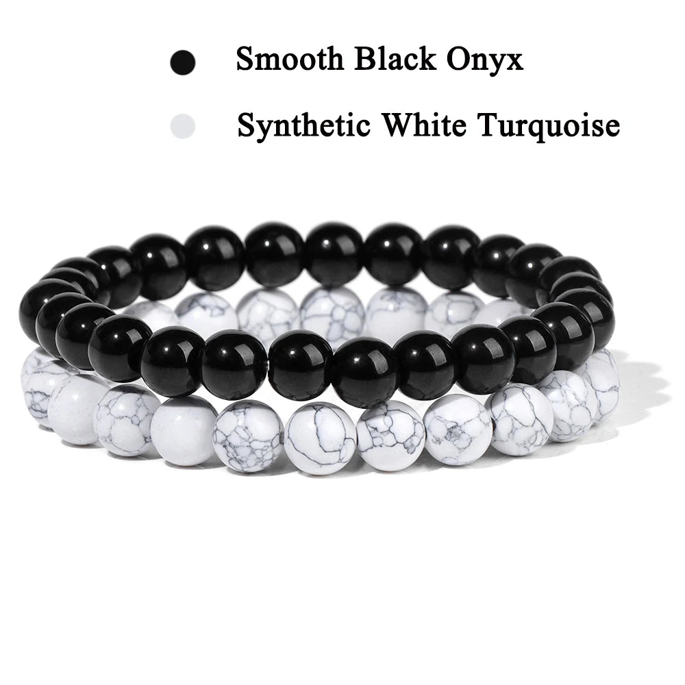 Conjunto de 2 pulseras de piedra de 8 mm