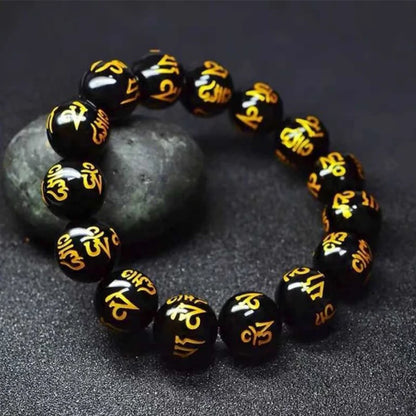 Budismo tibetano seis palavras mantra pulseiras para homens mulheres preto obsidiana amuleto sorte pulseiras jóias com caixa de presente