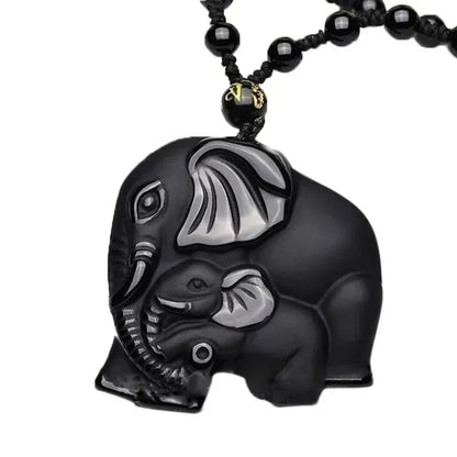 Colar com pingente de fofoca de obsidiana, escultura em forma de dragão e fênix, amuleto da sorte, joias de pérola mantra de seis caracteres