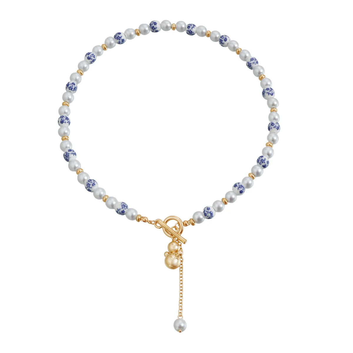 Novo colar com pingente de cabaça em estilo chinês para mulheres, com porcelana azul e branca e pérolas artificiais, joia de pescoço moderna e elegante.
