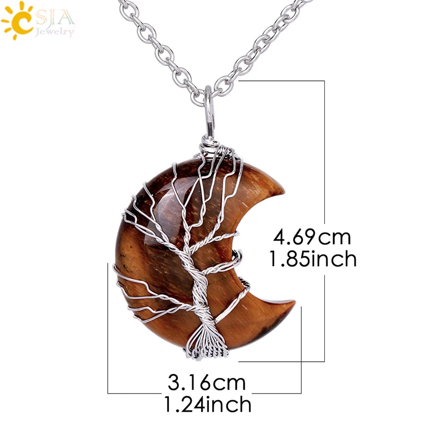 CSJA-Cristal Quartzo Rosa Natural Colar de Pingentes Mulher, Forma de Lua, Árvore da Vida, Pedra Natural, Pingentes Reiki, Jóias, G990