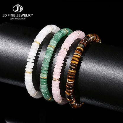 Jd pedra natural verde aventurina rosa quartzo espaçador plano contas pulseira mulheres homens bohe pulseiras elásticas cura presente da amizade