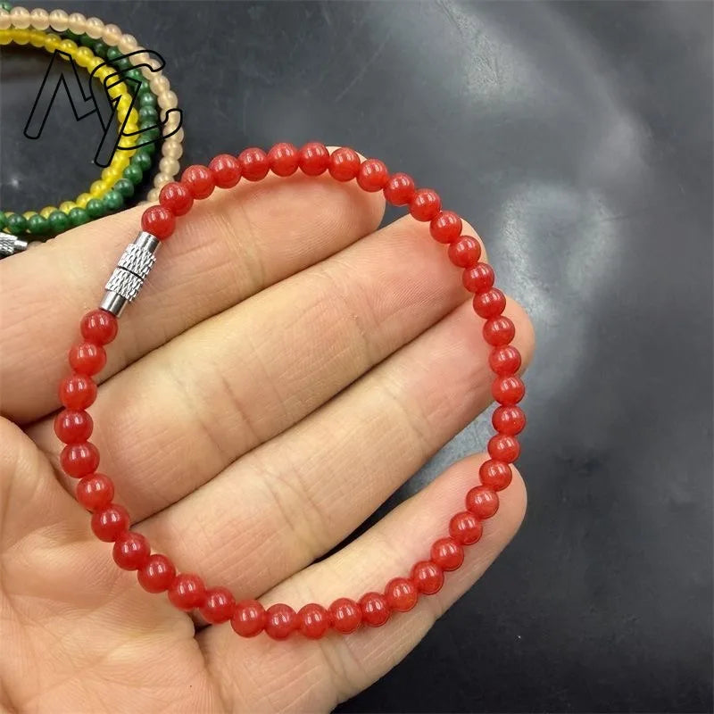 Pulseira de Jade Verde Natural e Esmeralda de 4mm com Calcedônia, Joia Requintada e Moderna para Jovens, Presente de Feriado Mais Vendido