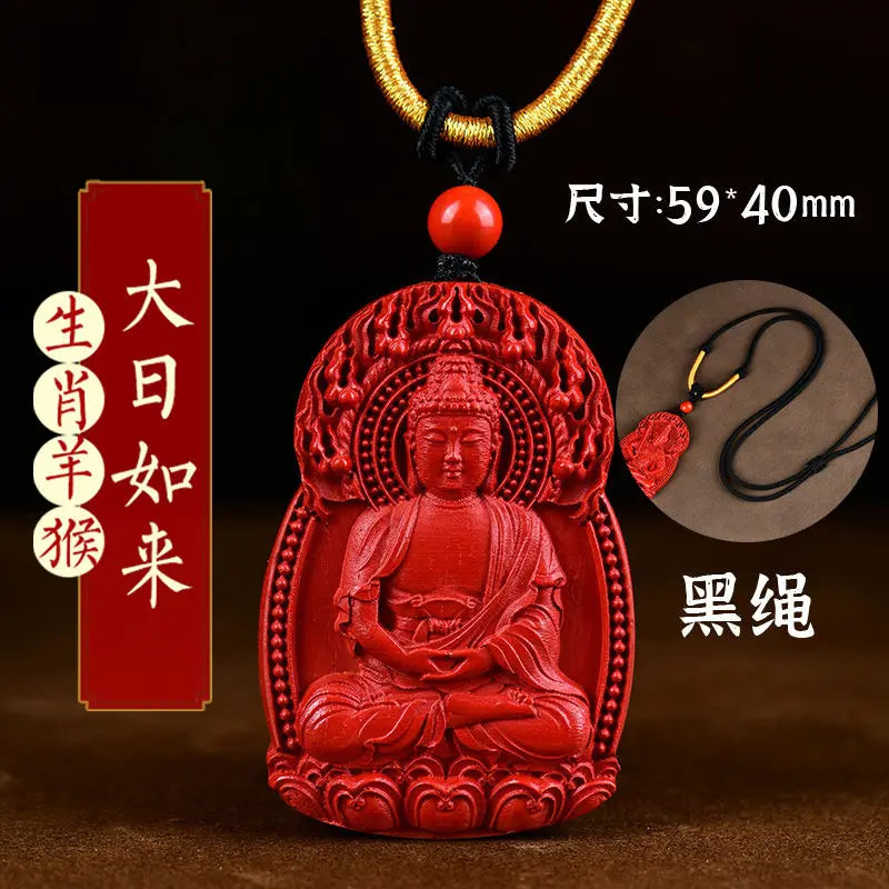Natural Verdadeiro Cinábrio Buda Pingente para Homens e Mulheres, Natural Buda Hoid, Deus Guardião, Big Sun, Tathagata Hyun, Amitabha
