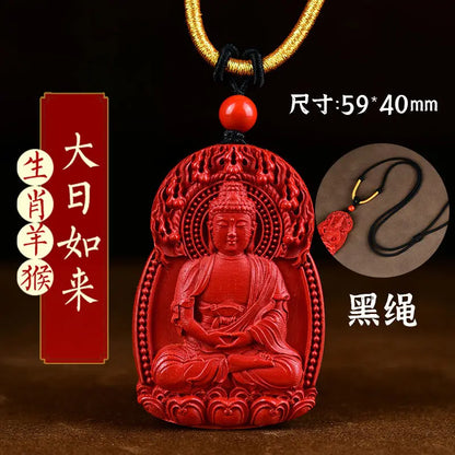 Natural Verdadeiro Cinábrio Buda Pingente para Homens e Mulheres, Natural Buda Hoid, Deus Guardião, Big Sun, Tathagata Hyun, Amitabha
