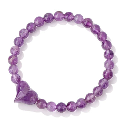 Pulseira de Contas de Ametista Natural de 6mm com Contas de Quartzo Rosa em Formato de Coração, Pulseira da Moda para Mulheres, Joia de Energia Curativa, Presente