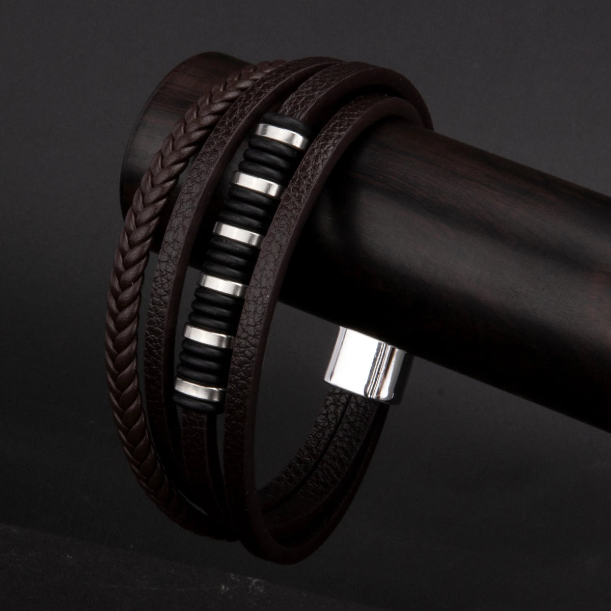 3 cores tecido couro homem pulseiras mão-tecido multi-camada pulseira para homem preto marrom corda masculino árvore pulseira punk liga de zinco