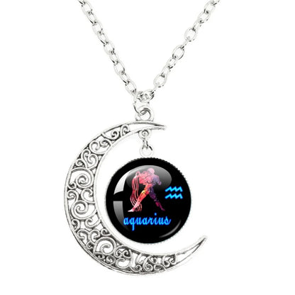 12 signos do zodíaco cúpula de vidro lua crescente pingente colar taurus câncer aquário peixes colar moda festa jóias presente