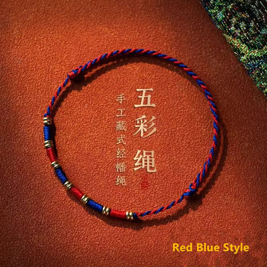 Pulseira Ajustável de Corda Trançada com Bandeira de Oração Tibetana de Cinco Cores, Estilo Étnico, Amuleto da Sorte, Unissex, Presente para Festivais, Joia