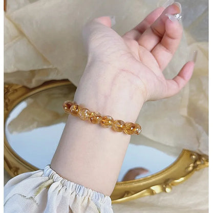 Pulseira de Quartzo Rutilado Dourado Natural, Pulseira de Cristal Amarelo Brasileiro com Contas, Amuleto da Riqueza, Joia da Moda para Homens e Mulheres