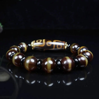 Pulseira de Ágata Dzi tibetana para Homens e Mulheres, Jóias Finas, Genuine 9 Eye Tibetan Old Agate Dzi Buddha Beads Bangle, Amuleto da Sorte