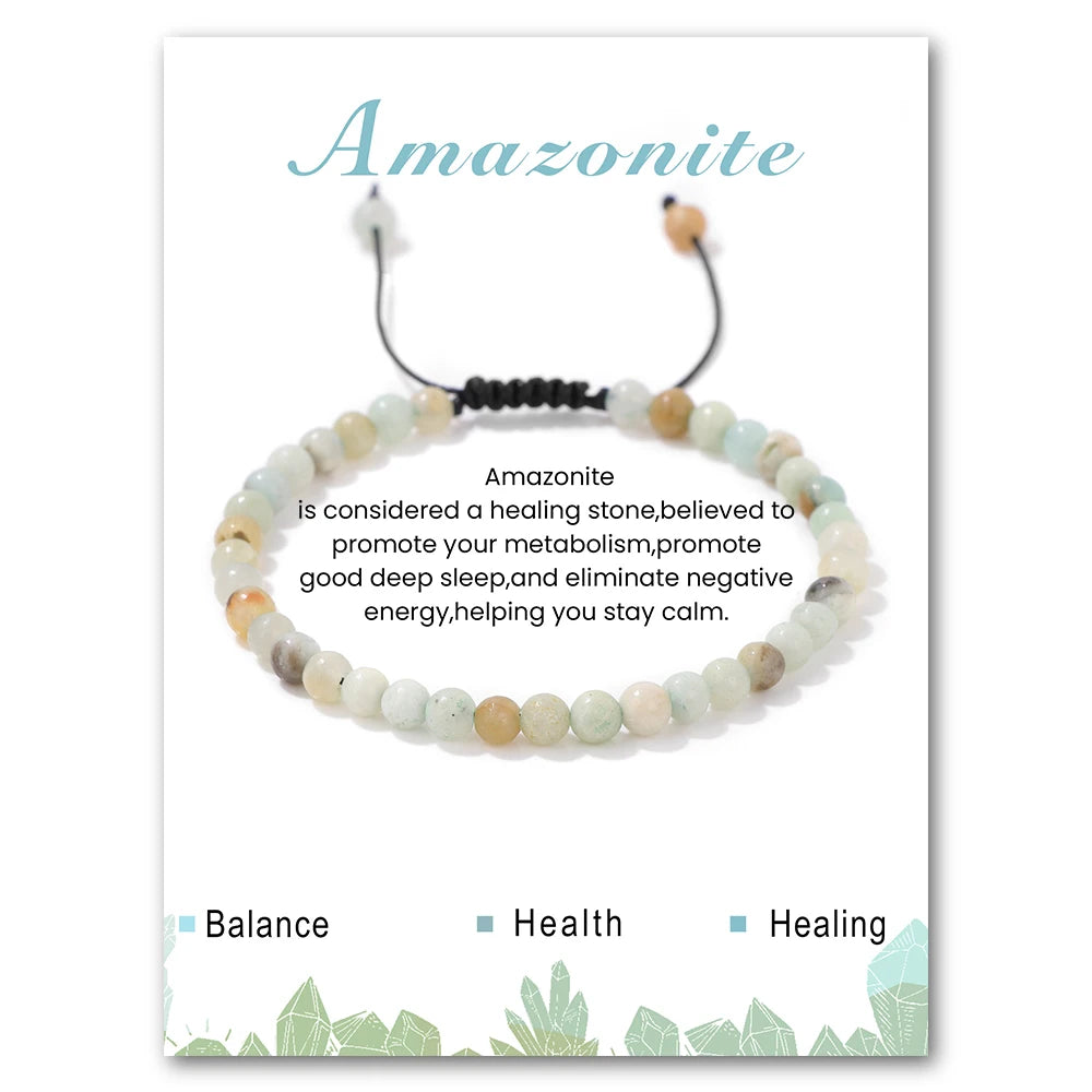 4mm ametistas pedra grânulo pulseira com cartão natural carnelian hematita amazonita corda pulseira simples jóias presente para mulher