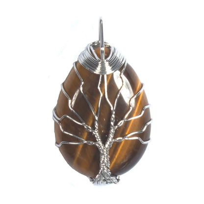 Pingente de Ágata com Cristais de Cura em Quartzo Rosa e Ametista Roxa Natural, com Design de Árvore da Vida e Gota de Água, Enrolado em Arame, Joia para Mulheres